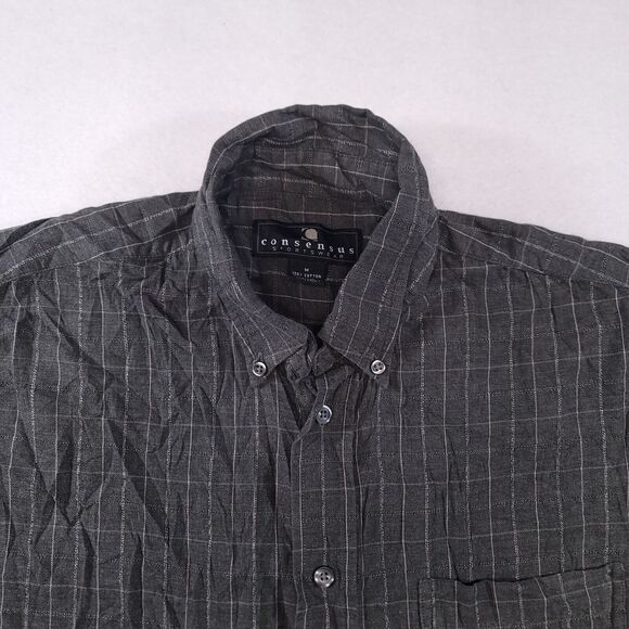 Consensus Windowpane Flannel Casual Button Up Shirt Mens Size Medium M Gray - Picture 1 of 10